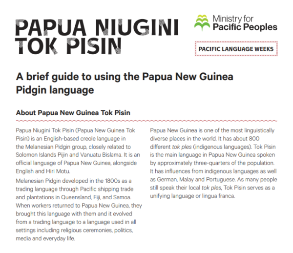 A preview of the Papua New Guinea Pidgin language guide