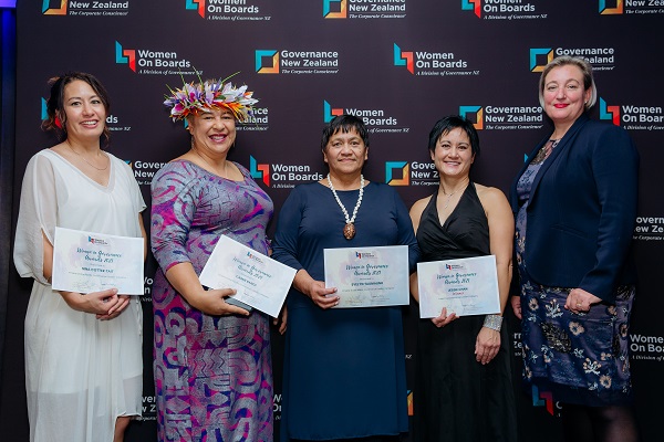 L to R Sina Cotter Tait Caren Rangi ONZM Evelyn Taumaunu Jessie Chan and Jo Cribb